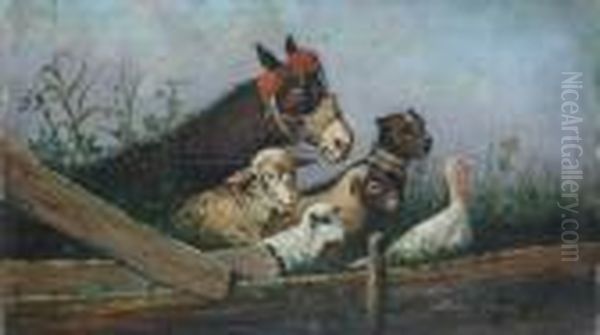 Animali Dietro La Steccata Oil Painting by Filippo Palizzi