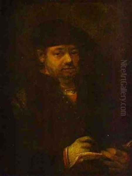 Self Portrait With A Sketch Book 1657 Oil Painting by Harmenszoon van Rijn Rembrandt