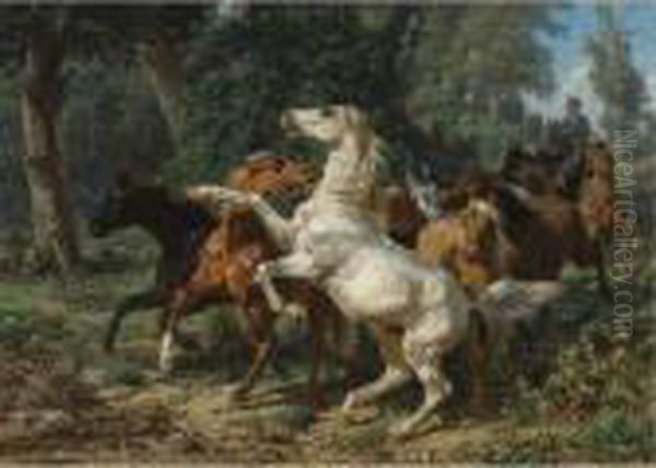 A Herd Of Horses Oil Painting by Filippo Palizzi