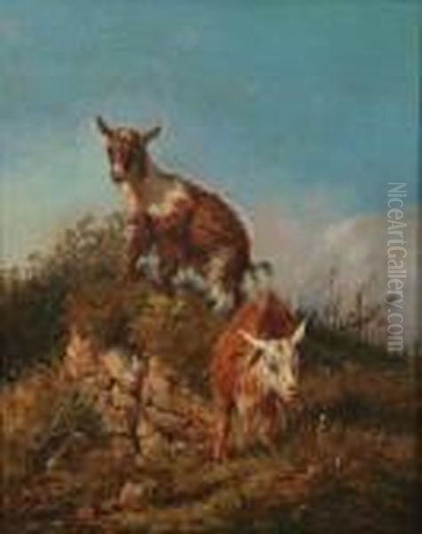 Caprette Inmontagna Oil Painting by Filippo Palizzi