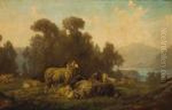 A Flock Of Sheep In An Extensive Landscape Oil Painting by Filippo Palizzi