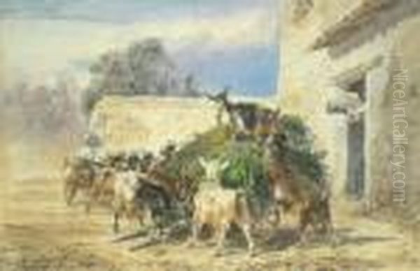 Il Pasto Delle Caprette Oil Painting by Filippo Palizzi