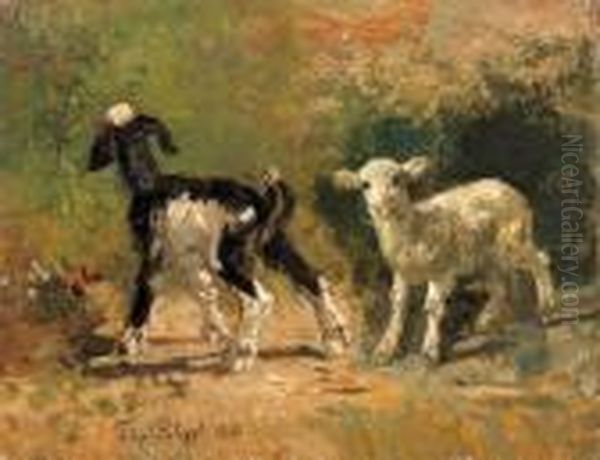 Capretta E Agnello Oil Painting by Filippo Palizzi