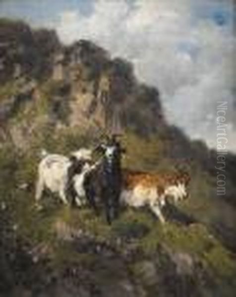 Chevres En Montagne Oil Painting by Giuseppe Palizzi