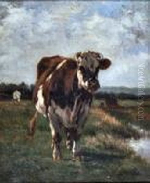 Mucca Al Pascolo Oil Painting by Giuseppe Palizzi