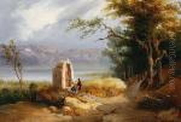 Travellers In Front Of A Chapel Oil Painting by Giuseppe Palizzi