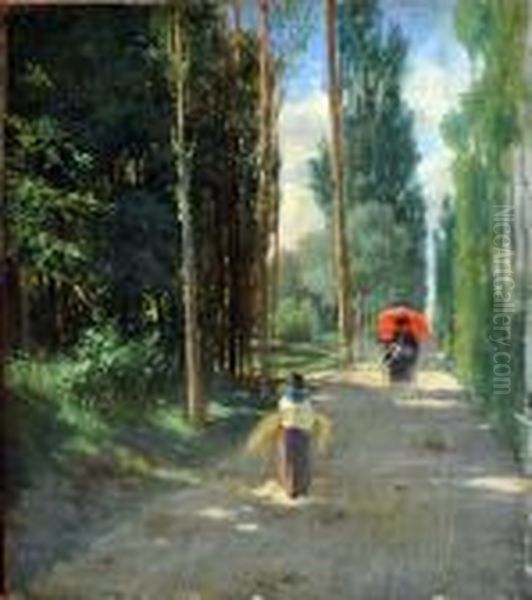 Passeggiata A Fontainebleau Oil Painting by Giuseppe Palizzi