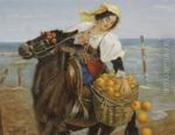 Seaside With Maiden And A Mule Oil Painting by Giuseppe Palizzi