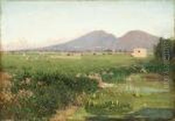 Paesaggio Con Animali E Montagne In Lontananza Oil Painting by Giuseppe Palizzi