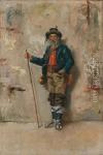 Attributed Shepherd From The Abruzzo Oil Painting by Giuseppe Palizzi