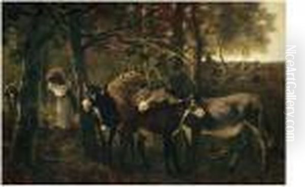 La Raccolta Della Legna Nel Bosco Oil Painting by Giuseppe Palizzi