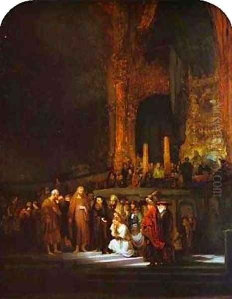 Christ And The Woman Taken In Adultery 1644 Oil Painting by Harmenszoon van Rijn Rembrandt