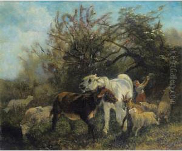 Enfant Et Moutons Dans La 
Campagne [ ; Child And Sheep In The Country ; Oil On Canvas ; Signed 
Lower Right Palizzi] Oil Painting by Giuseppe Palizzi