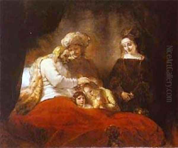 Jacob Blessing The Sons Of Joseph 1656 Oil Painting by Harmenszoon van Rijn Rembrandt