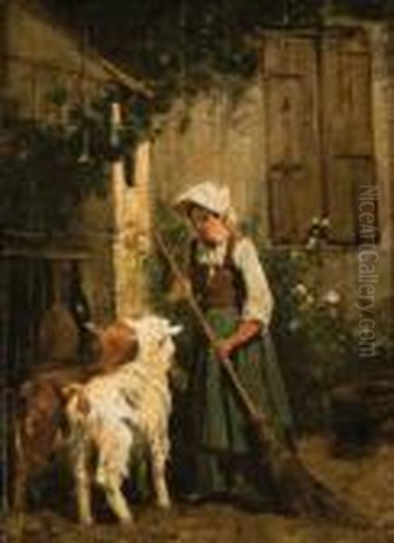 Contadina Con Caprette Oil Painting by Giuseppe Palizzi