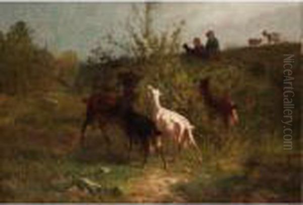 Landscape With Goats Oil Painting by Giuseppe Palizzi