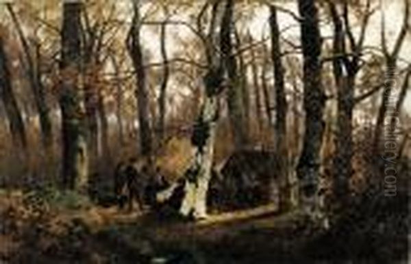 Il Falo Nel Boschetto (foresta Di Fontainebleu) by Giuseppe Palizzi