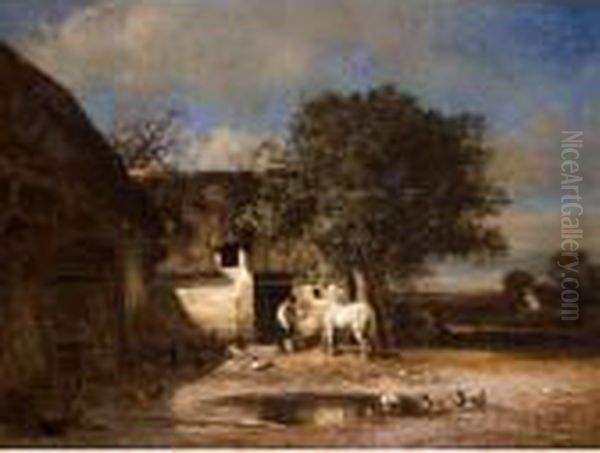 In The Farmyard Oil Painting by Giuseppe Palizzi