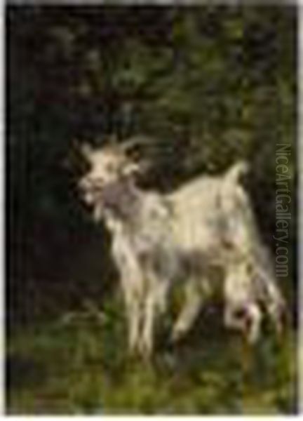 Goat And Its Kid Oil Painting by Giuseppe Palizzi