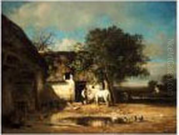 Farmyard Scene Oil Painting by Giuseppe Palizzi