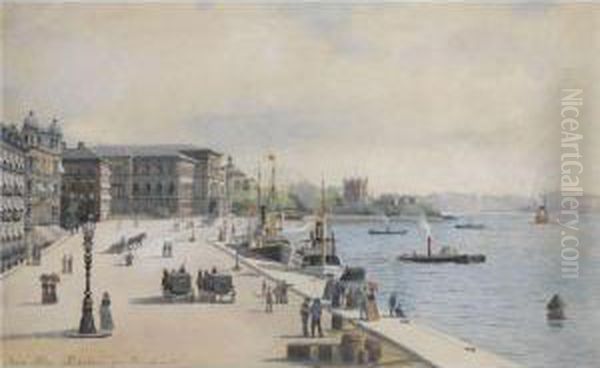 Stockholm Fran Palmerska Huset (view Of Stockholm From Thepalmerska House) Oil Painting by Anna Palm De Rosa