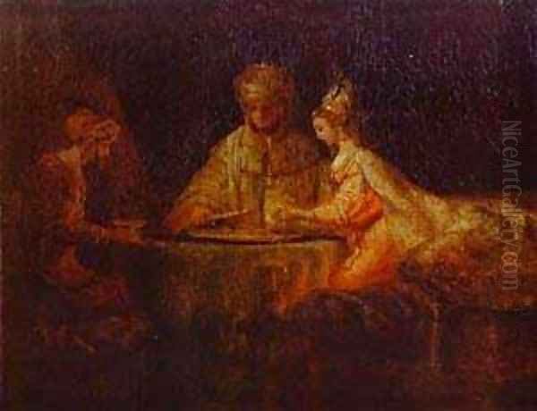 Assuerus Haman And Esther 1660 Oil Painting by Harmenszoon van Rijn Rembrandt