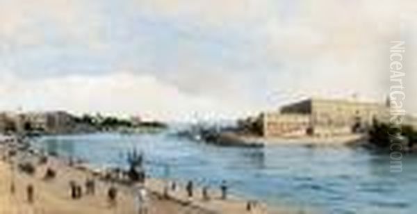 Vy Over Stockholms Slott Och Nationalmuseum Oil Painting by Anna Palm De Rosa