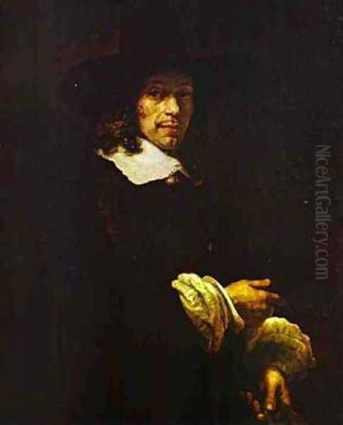 Portrait Of A Gentleman With A Tall Hat And Gloves 1660 Oil Painting by Harmenszoon van Rijn Rembrandt