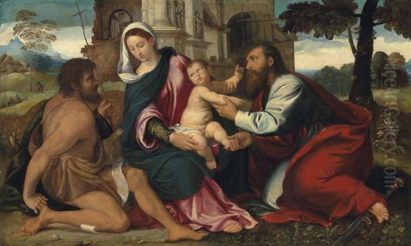 The Madonna And Child With Saints John The Baptist And Paul Oil Painting by Acopo D'Antonio Negretti (see Palma Giovane)