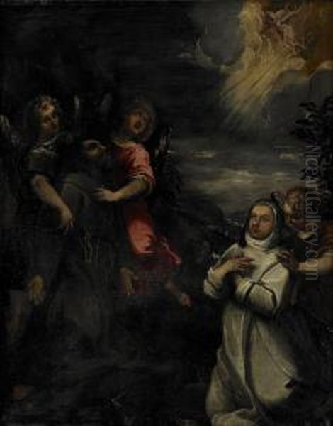 Den Helige Franciscus Stigmatiseras Oil Painting by Acopo D'Antonio Negretti (see Palma Giovane)