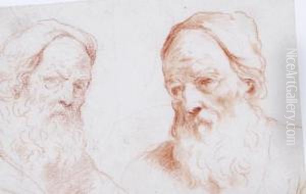 Study Of Two Male Heads Oil Painting by Acopo D'Antonio Negretti (see Palma Giovane)