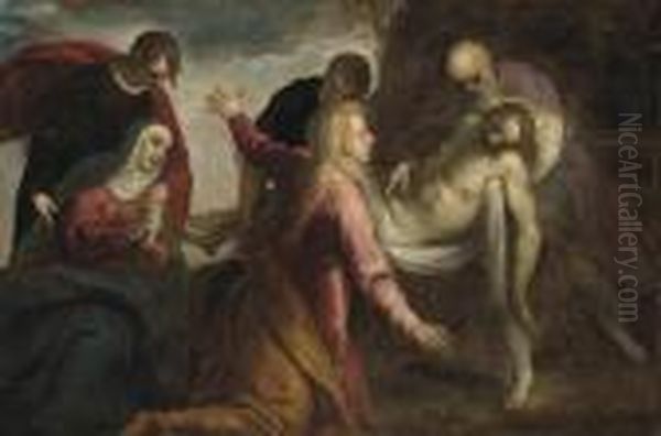 The Entombment Of Christ Oil Painting by Acopo D'Antonio Negretti (see Palma Giovane)