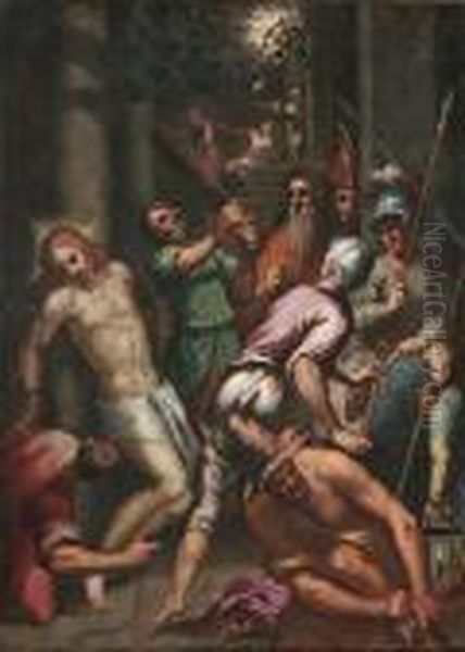 The Flagellation Of Christ Oil Painting by Acopo D'Antonio Negretti (see Palma Giovane)