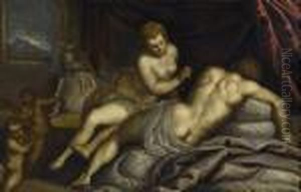 Samson And Delilah. Oil Painting by Acopo D'Antonio Negretti (see Palma Giovane)