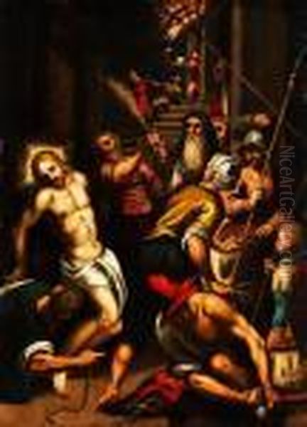 Geisselung Christi Oil Painting by Acopo D'Antonio Negretti (see Palma Giovane)