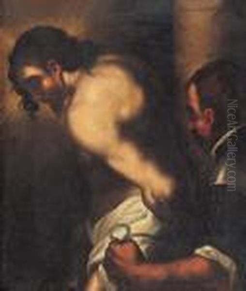 Cristo Alla Colonna Oil Painting by Acopo D'Antonio Negretti (see Palma Giovane)