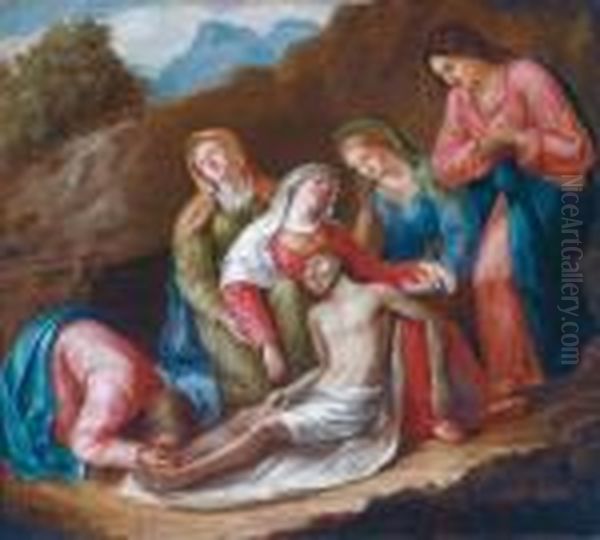 Il Compianto Di Cristo Morto Oil Painting by Acopo D'Antonio Negretti (see Palma Giovane)