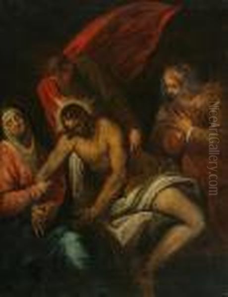 The Entombment Of Christ Oil Painting by Acopo D'Antonio Negretti (see Palma Giovane)