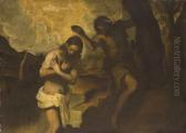 The Baptism Of Christ Oil Painting by Acopo D'Antonio Negretti (see Palma Giovane)