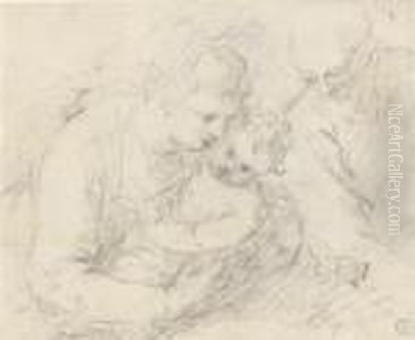 The Holy Family (recto); Half-length Study Of A Man (verso) Oil Painting by Acopo D'Antonio Negretti (see Palma Giovane)