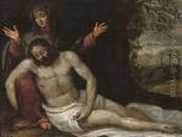 The Lamentation Oil Painting by Acopo D'Antonio Negretti (see Palma Giovane)