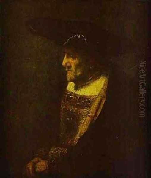 Portrait Of A Man In The Hat Decorated With Pearls 1667 Oil Painting by Harmenszoon van Rijn Rembrandt