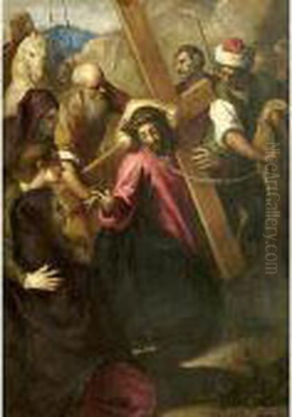 Salita Al Calvario Oil Painting by Acopo D'Antonio Negretti (see Palma Giovane)