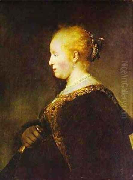 Portrait Of A Young Woman With The Fan 1632 Oil Painting by Harmenszoon van Rijn Rembrandt