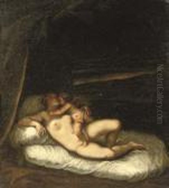 Venus And Cupid Oil Painting by Acopo D'Antonio Negretti (see Palma Giovane)