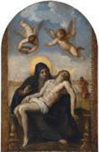 The Pieta, A View Of Venice Beyond Oil Painting by Acopo D'Antonio Negretti (see Palma Giovane)