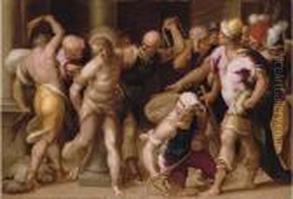 The Flagellation Oil Painting by Acopo D'Antonio Negretti (see Palma Giovane)