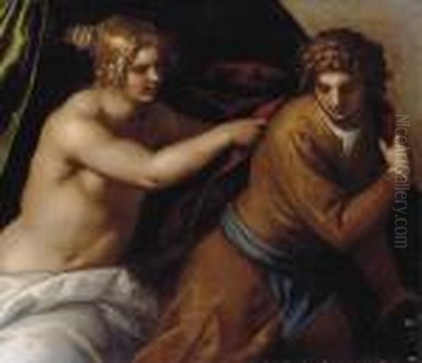 Joseph And Potiphar's Wife Oil Painting by Acopo D'Antonio Negretti (see Palma Giovane)