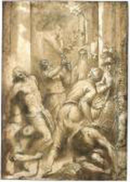 Flagellation Of Christ Oil Painting by Acopo D'Antonio Negretti (see Palma Giovane)