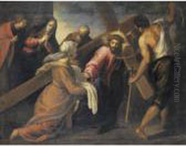 Christ On The Road To Calvary Oil Painting by Acopo D'Antonio Negretti (see Palma Giovane)